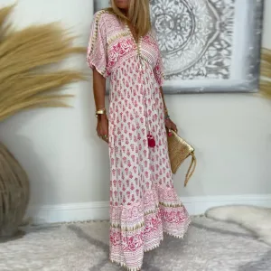 New ERTYM Sweet Pink Half Sleeve Maxi Dress Sz L, Nice Flowy lightweight fabric, great for summer! Sz L Retails 64 