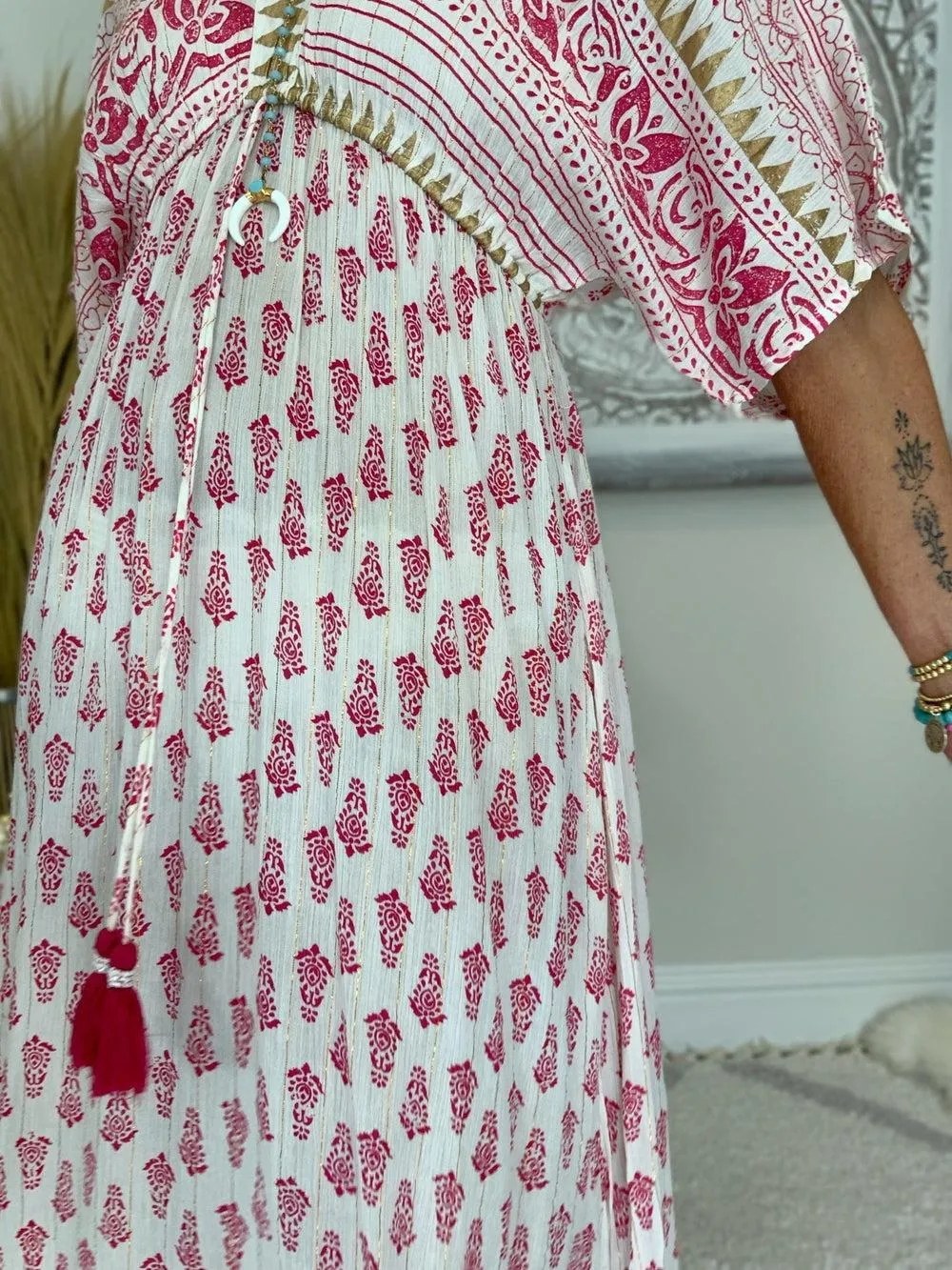 New ERTYM Sweet Pink Half Sleeve Maxi Dress Sz L, Nice Flowy lightweight fabric, great for summer! Sz L Retails 64 