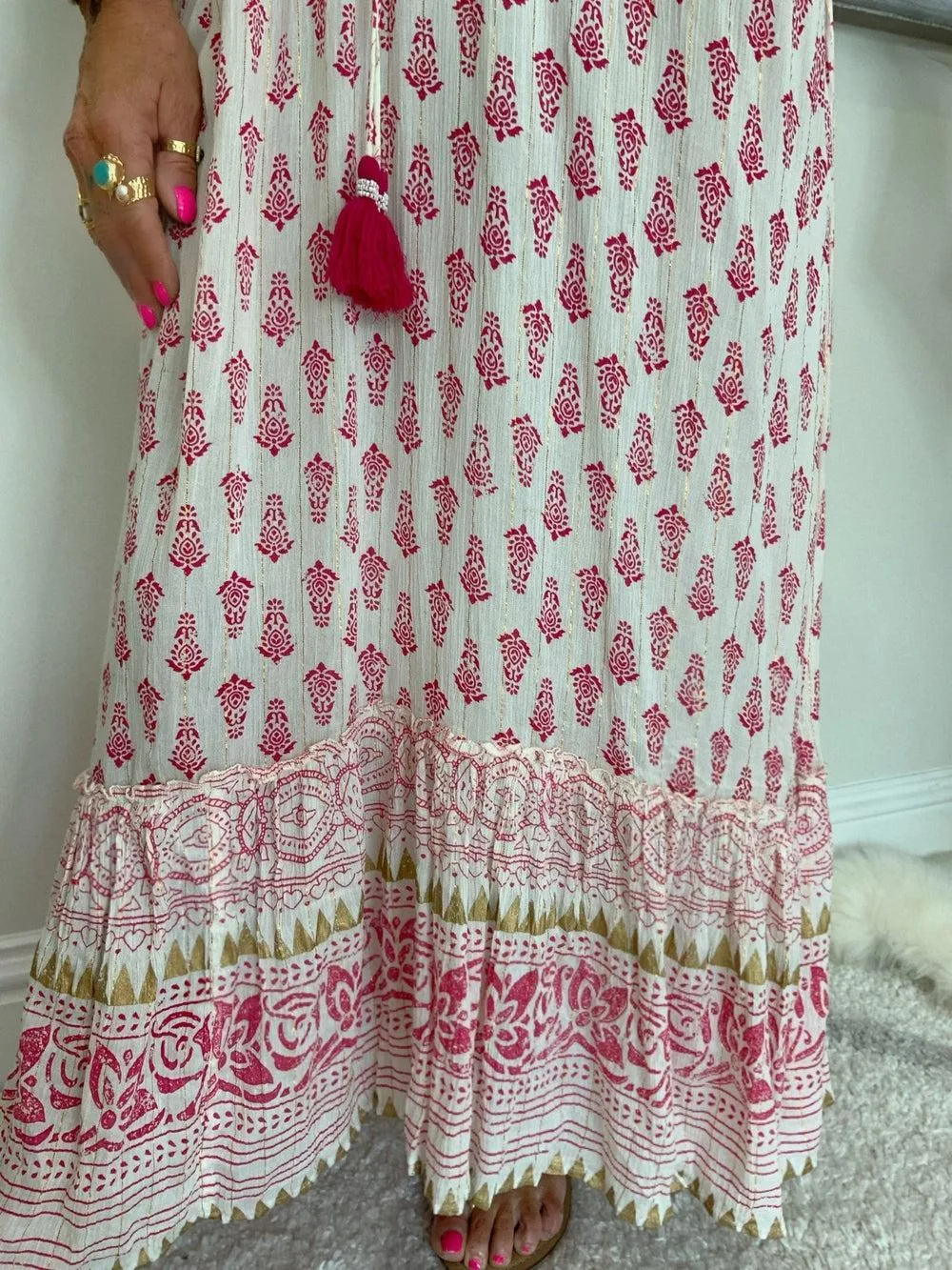 New ERTYM Sweet Pink Half Sleeve Maxi Dress Sz L, Nice Flowy lightweight fabric, great for summer! Sz L Retails 64 