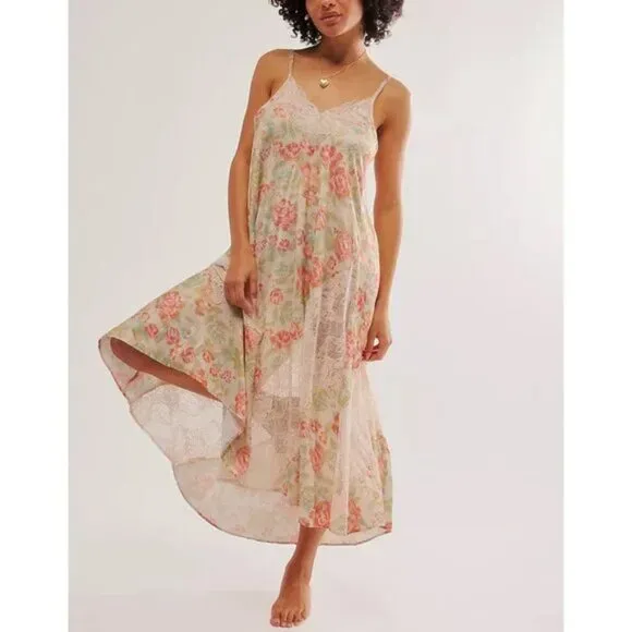 new FREE PEOPLE First Date Printed Maxi Slip Tea Combo 5M34S2