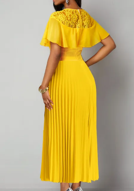 NEW MODLILY® Yellow Lace Short Sleeve Round Neck Maxi Dress, Sz XXL, Retails $65