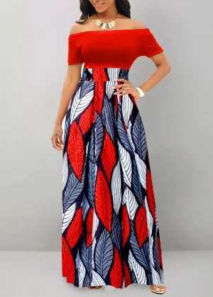 New Rosewe Tribal Print Patchwork Red Short Sleeve Maxi Dress Sz L! Retails $56 