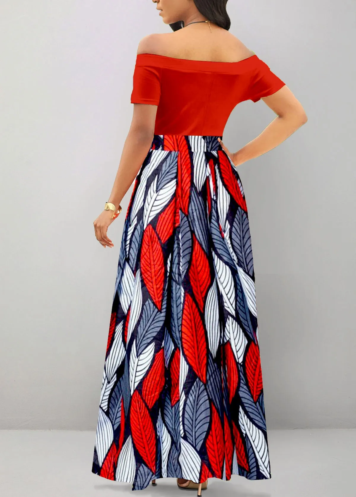New Rosewe Tribal Print Patchwork Red Short Sleeve Maxi Dress Sz L! Retails $56 