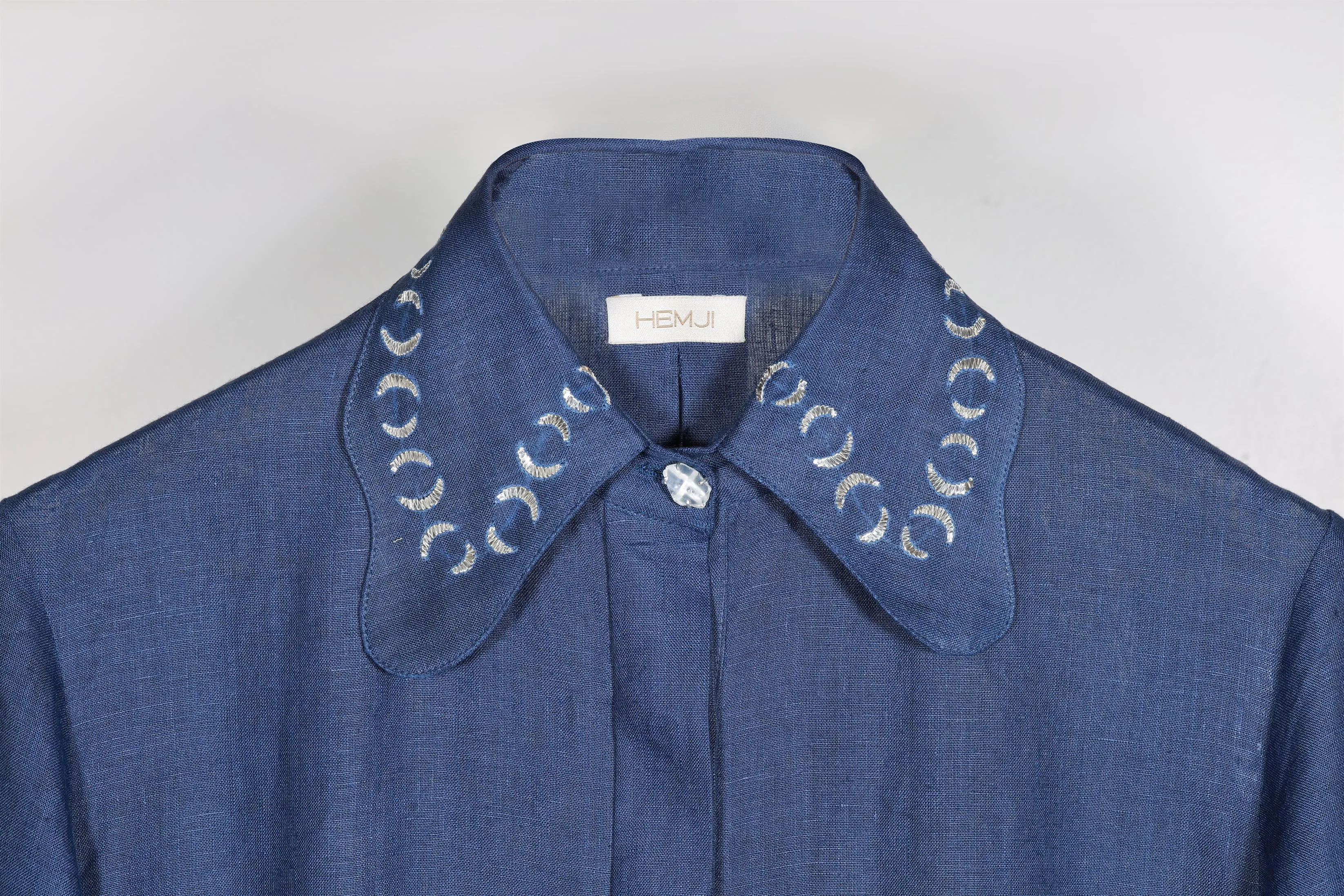 New Season Summer to Fall 2024-Shirt Embellished Linen Midnight Blue-MB/L/029-Suzanne-Fashion Edit Hemji
