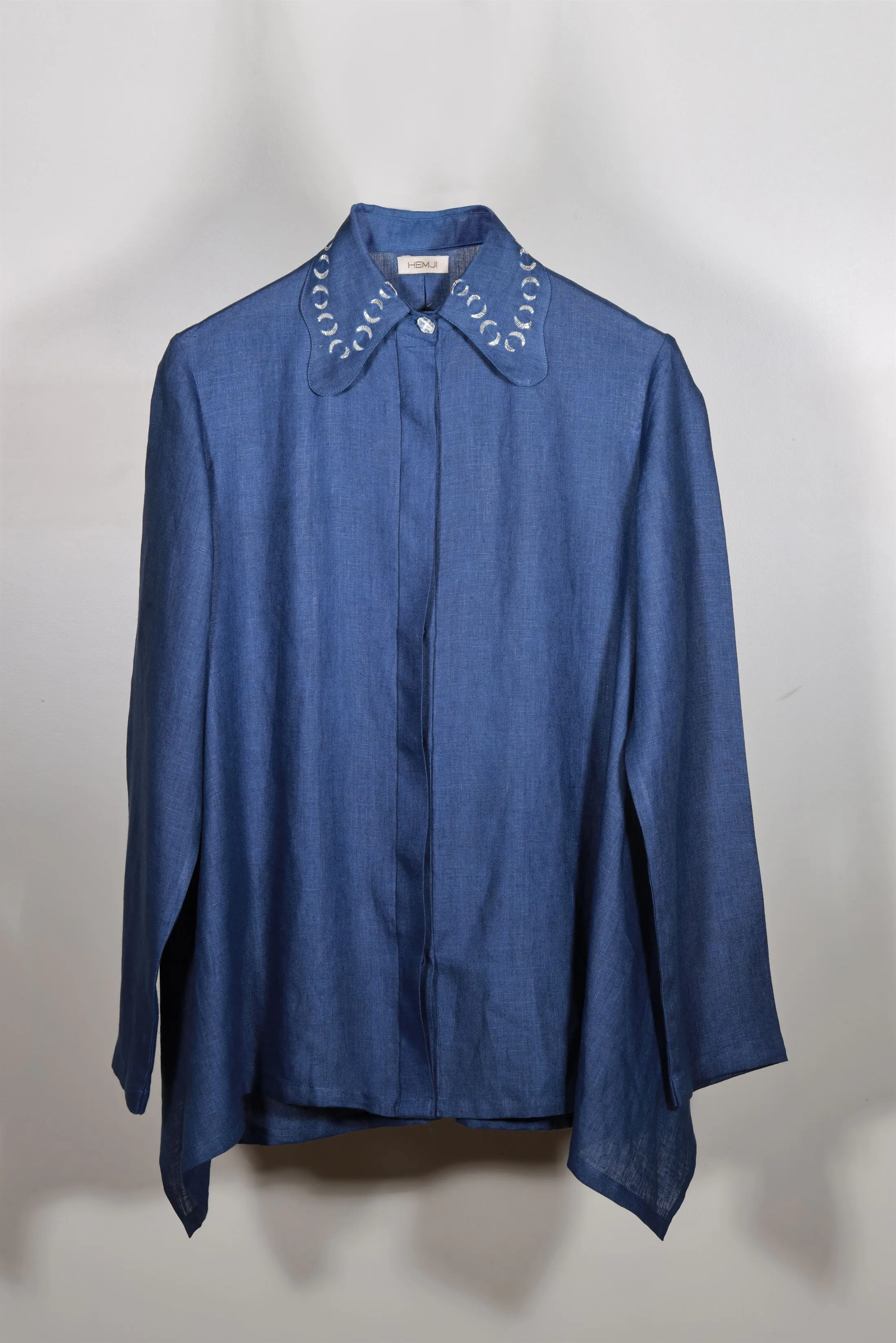 New Season Summer to Fall 2024-Shirt Embellished Linen Midnight Blue-MB/L/029-Suzanne-Fashion Edit Hemji