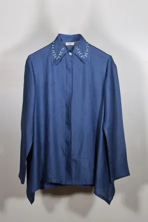 New Season Summer to Fall 2024-Shirt Embellished Linen Midnight Blue-MB/L/029-Suzanne-Fashion Edit Hemji