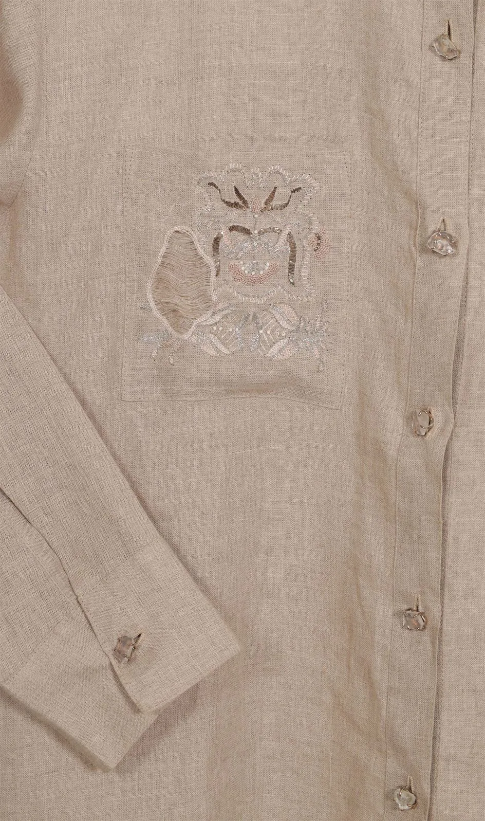 New Season Summer to Fall 2024-Shirt Embroidered Linen Beige-EC/L/022-Suzanne-Fashion Edit Hemji