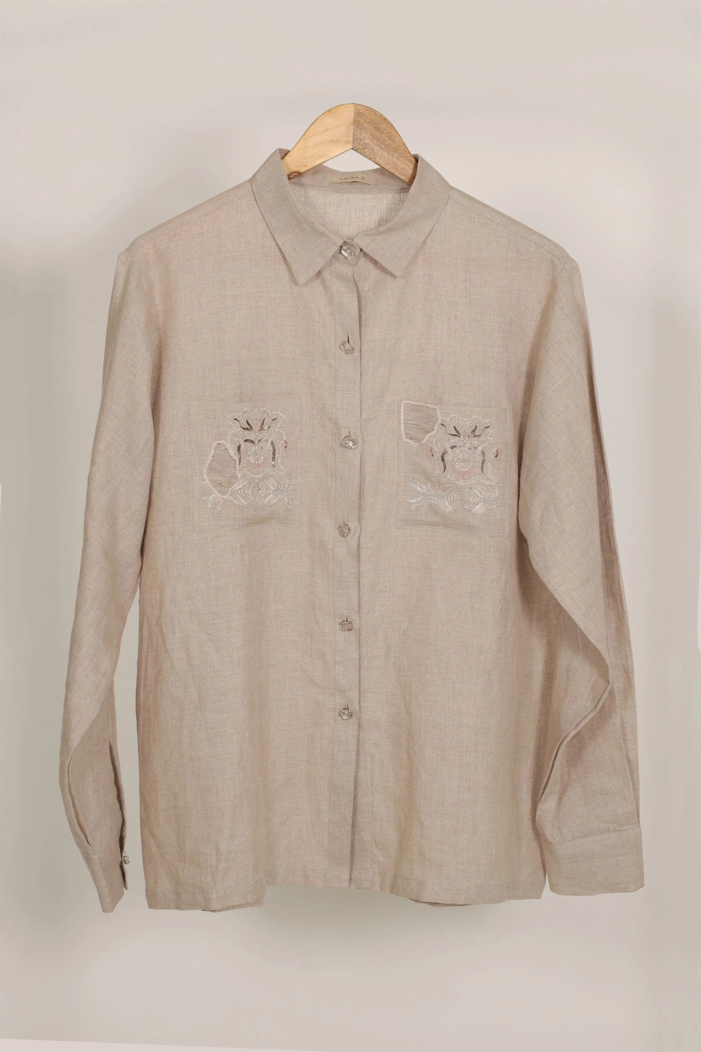 New Season Summer to Fall 2024-Shirt Embroidered Linen Beige-EC/L/022-Suzanne-Fashion Edit Hemji