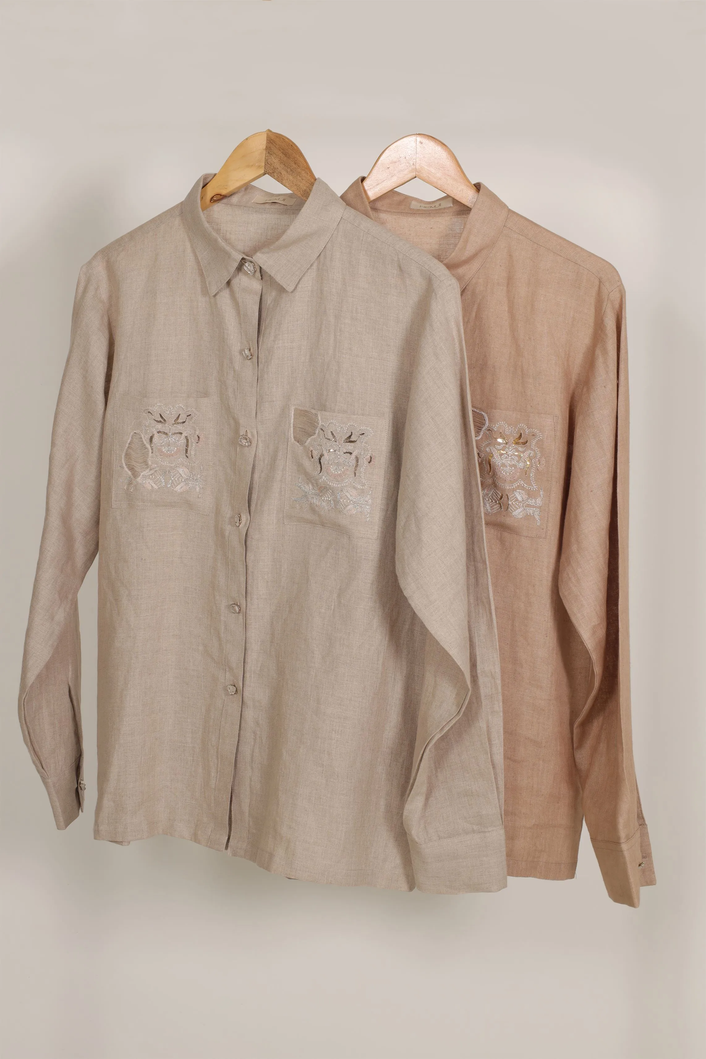 New Season Summer to Fall 2024-Shirt Embroidered Linen Beige-EC/L/022-Suzanne-Fashion Edit Hemji