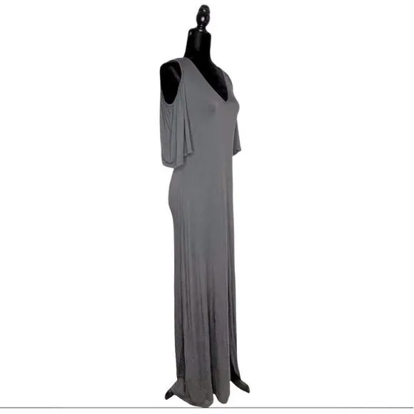 NEW LAMADE Gray Cold Shoulder Maxi Dress