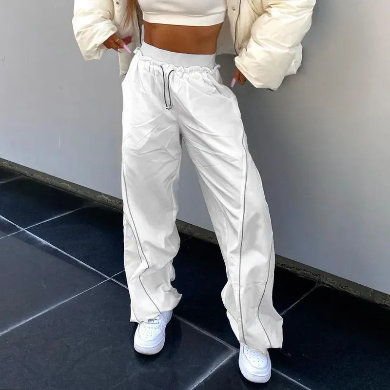 Nitro High-Rise Elastic Waist Wide-Leg Contrast Stitch Pants