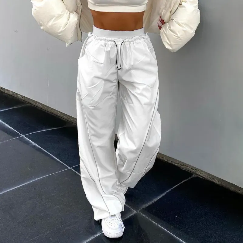Nitro High-Rise Elastic Waist Wide-Leg Contrast Stitch Pants