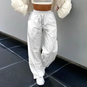 Nitro High-Rise Elastic Waist Wide-Leg Contrast Stitch Pants