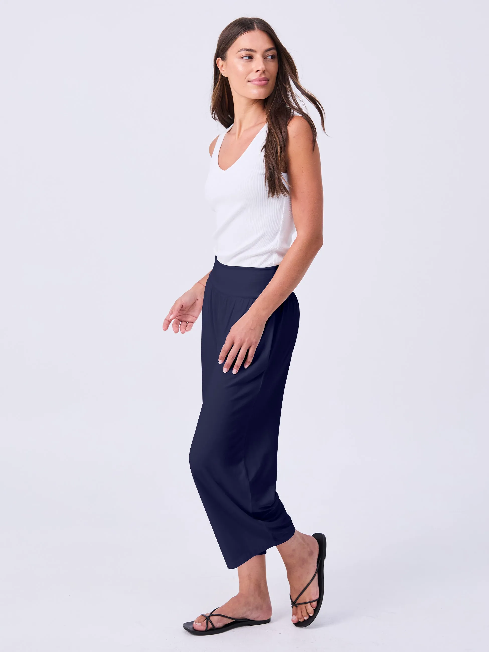 Nomad Modal Wide Leg Pant 7/8 - Navy