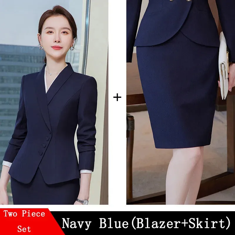 Novelty Blazers Suits Spring Long Sleeve Formal Professional Business Work Wear Suits with Skirt and Tops OL Styles Career Set