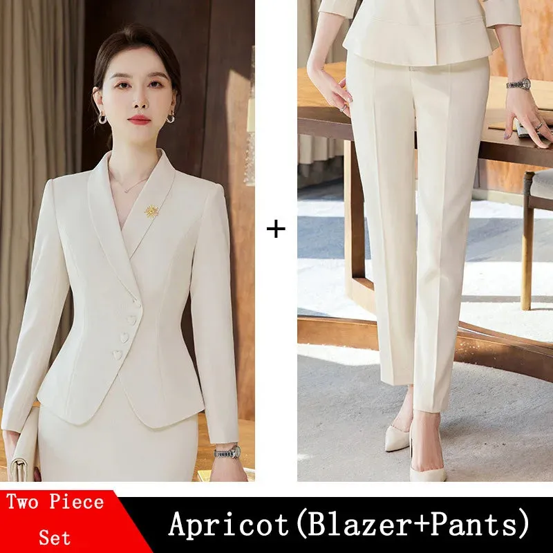 Novelty Blazers Suits Spring Long Sleeve Formal Professional Business Work Wear Suits with Skirt and Tops OL Styles Career Set