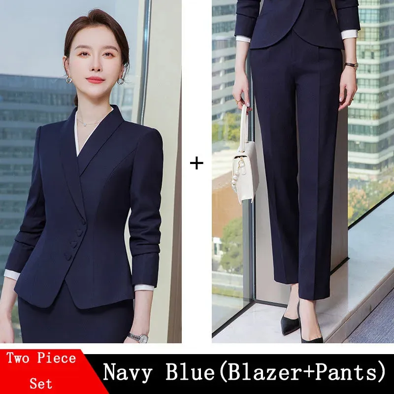 Novelty Blazers Suits Spring Long Sleeve Formal Professional Business Work Wear Suits with Skirt and Tops OL Styles Career Set