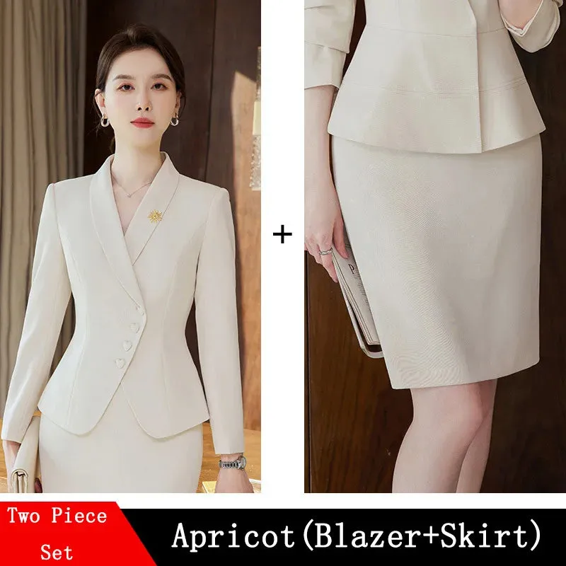 Novelty Blazers Suits Spring Long Sleeve Formal Professional Business Work Wear Suits with Skirt and Tops OL Styles Career Set