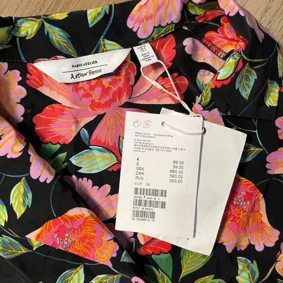 NWT &amp; Other Stories Peony print button down shirt and maxi skirt SET size 4 S xs