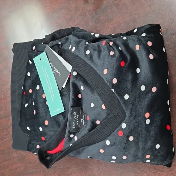 NWT Kate Spade New York Stretch Velour Long Sleeve Joggers Set Scatter Dot L