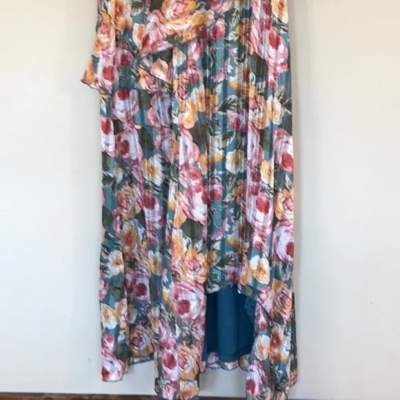 NWT Maxi Dress long Sleeve flowy asymmetrical chiffon lined Sz S