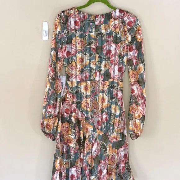 NWT Maxi Dress long Sleeve flowy asymmetrical chiffon lined Sz S