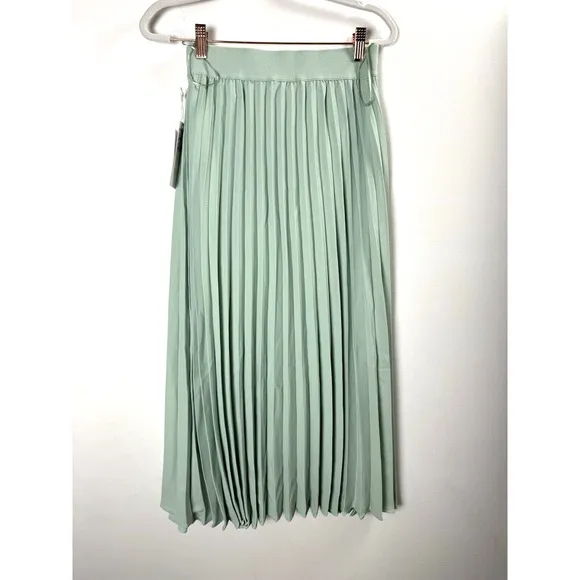 NWT Nordstrom Mint Green Accordian Pleat Maxi Skirt Preppy Coquette Glam Chic XS
