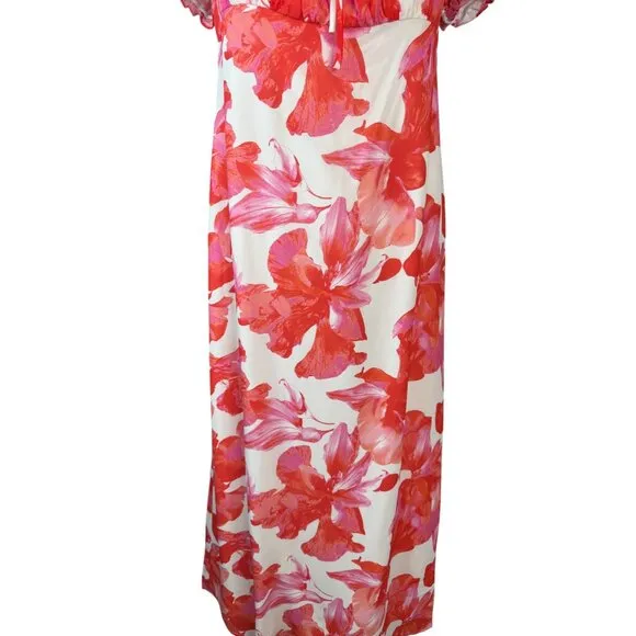 NWT WAYF Large Floral Print Maxi Dress Puff Sleeves &amp; Tie Neckline