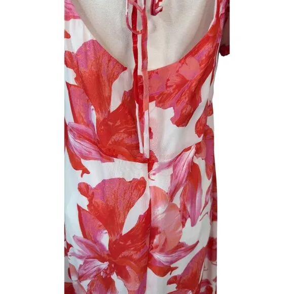 NWT WAYF Large Floral Print Maxi Dress Puff Sleeves &amp; Tie Neckline