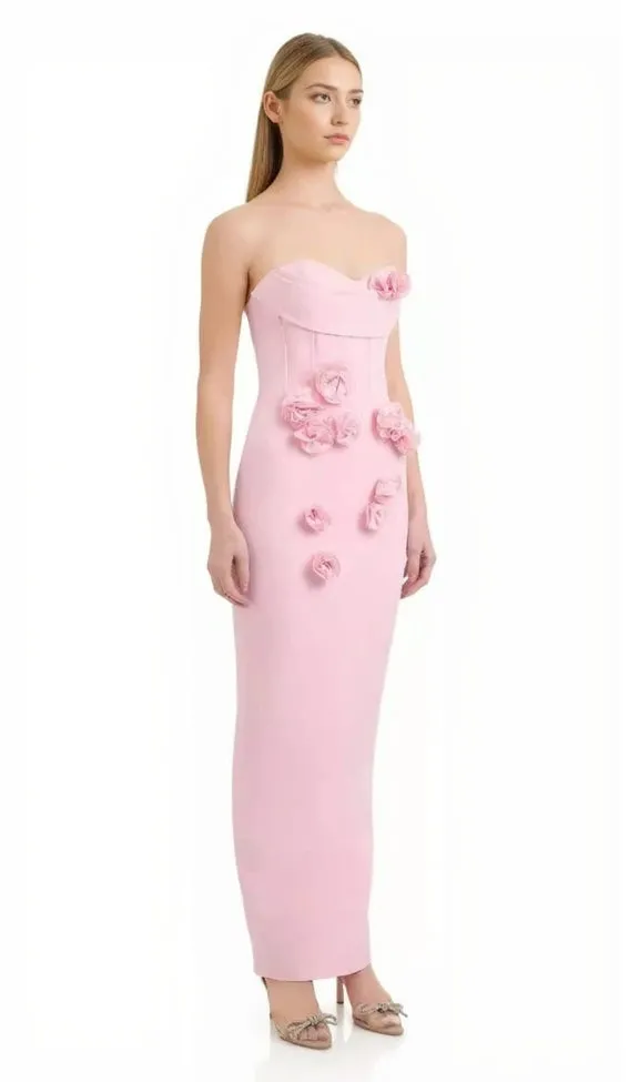 OFF-SHOULDER FLOWER MAXI DRESS IN BLUSH