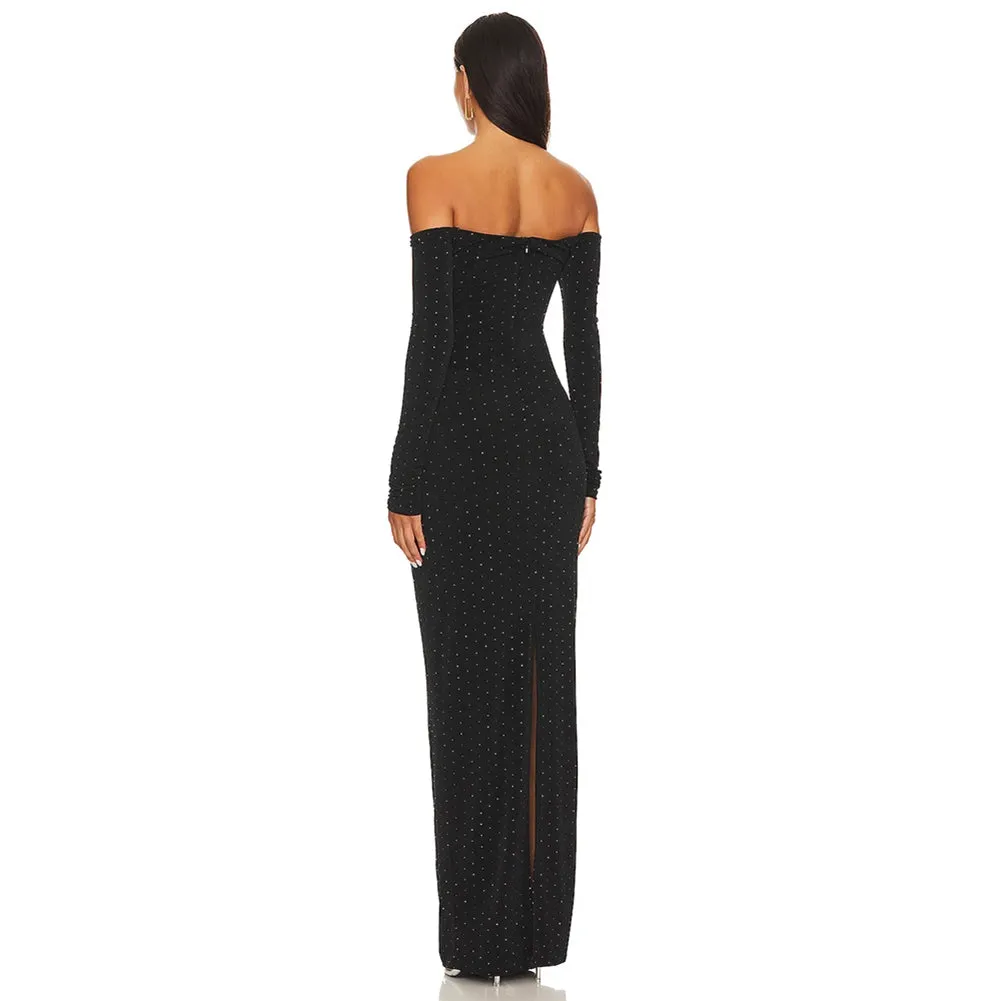 Off Shoulder Long Sleeve Cut Out Maxi Dress KLYF1020