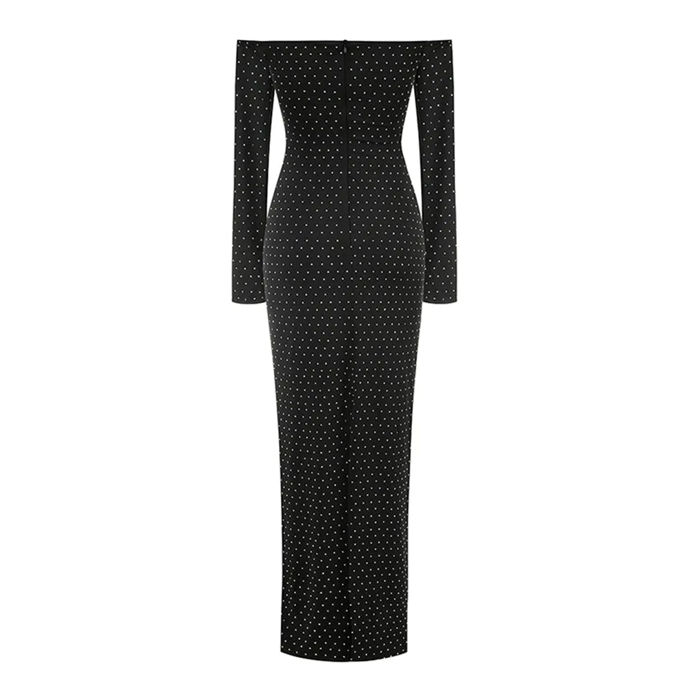 Off Shoulder Long Sleeve Cut Out Maxi Dress KLYF1020
