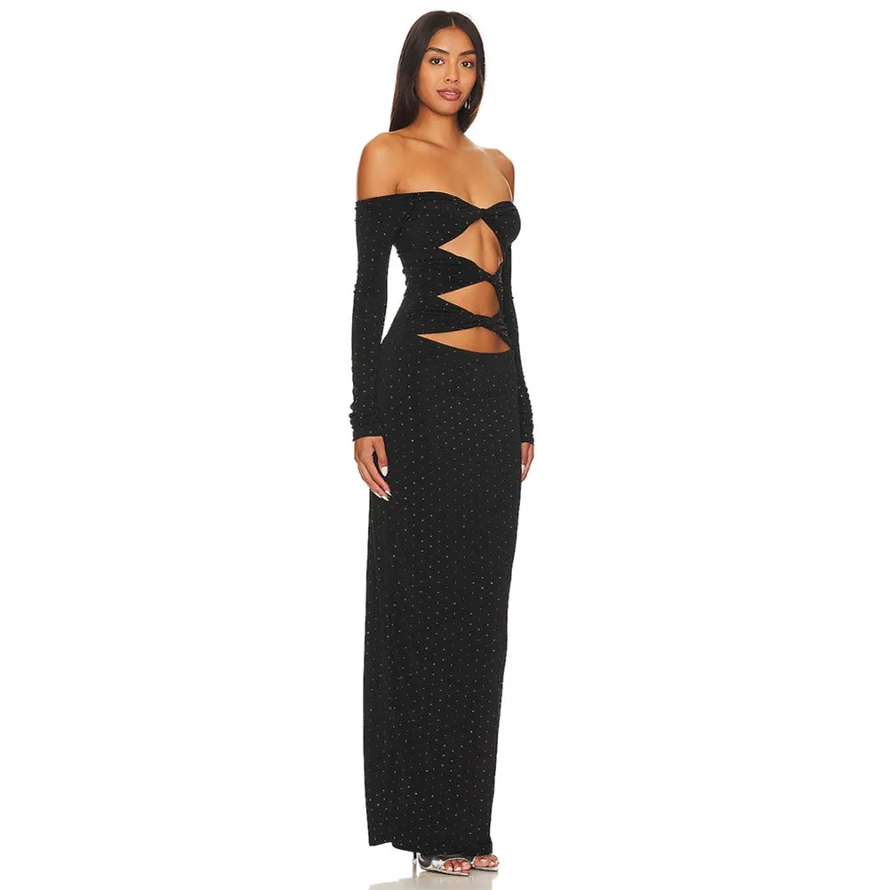 Off Shoulder Long Sleeve Cut Out Maxi Dress KLYF1020