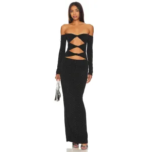 Off Shoulder Long Sleeve Cut Out Maxi Dress KLYF1020