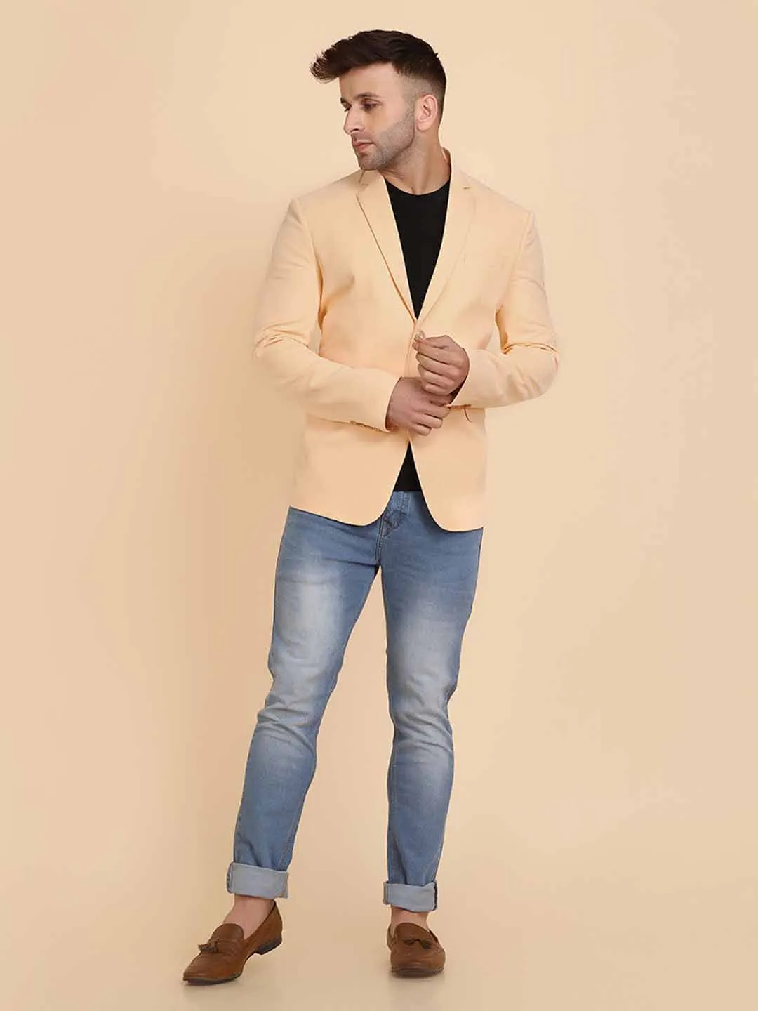 Orange Solid Single Breasted Casual Blazer