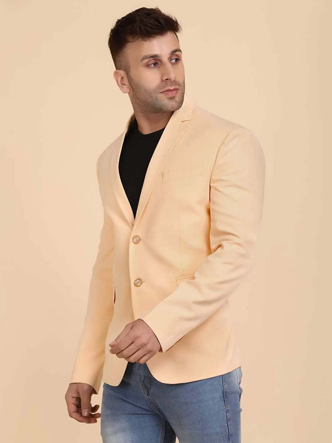 Orange Solid Single Breasted Casual Blazer