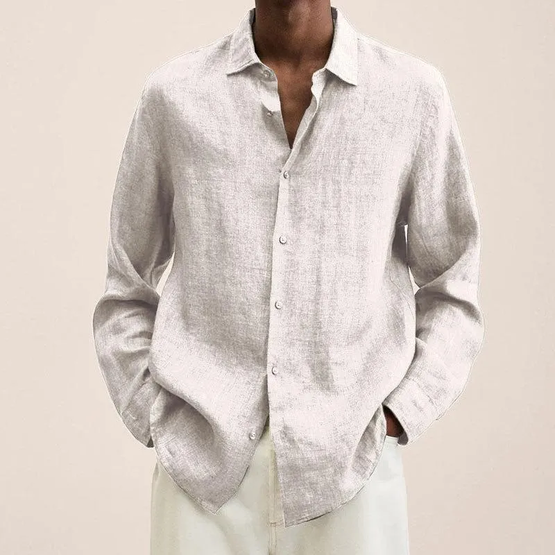 Orson - Men's Lapel Longs Sleeve Loose Fit Cotton And Linen Shirt