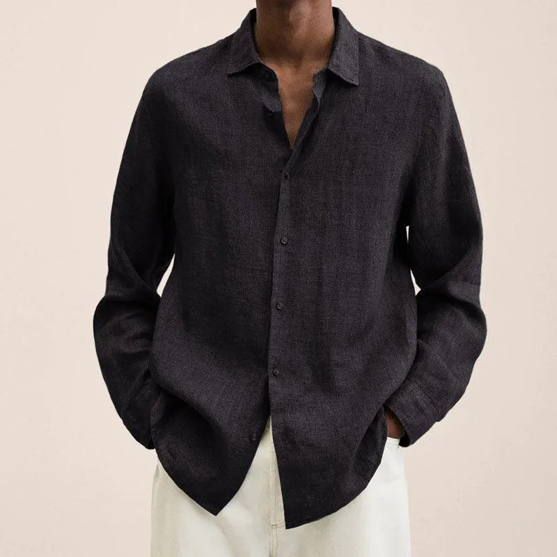 Orson - Men's Lapel Longs Sleeve Loose Fit Cotton And Linen Shirt