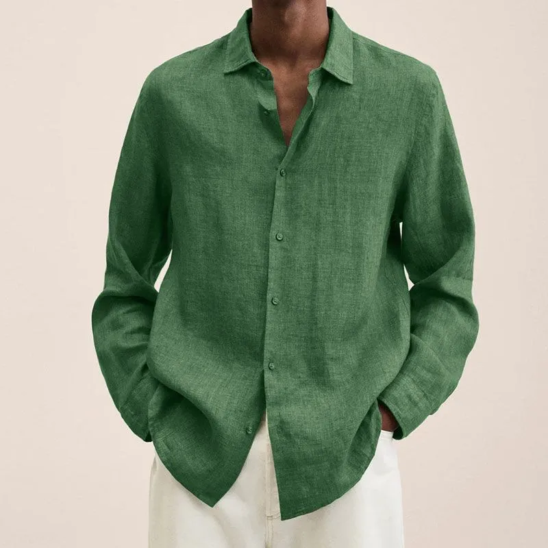Orson - Men's Lapel Longs Sleeve Loose Fit Cotton And Linen Shirt