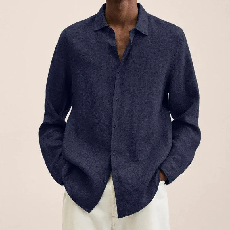 Orson - Men's Lapel Longs Sleeve Loose Fit Cotton And Linen Shirt