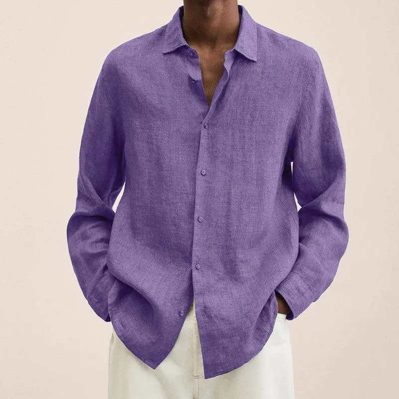 Orson - Men's Lapel Longs Sleeve Loose Fit Cotton And Linen Shirt