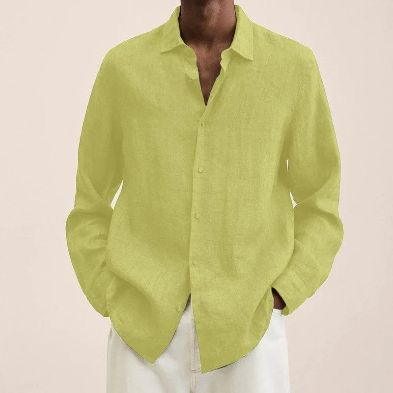 Orson - Men's Lapel Longs Sleeve Loose Fit Cotton And Linen Shirt