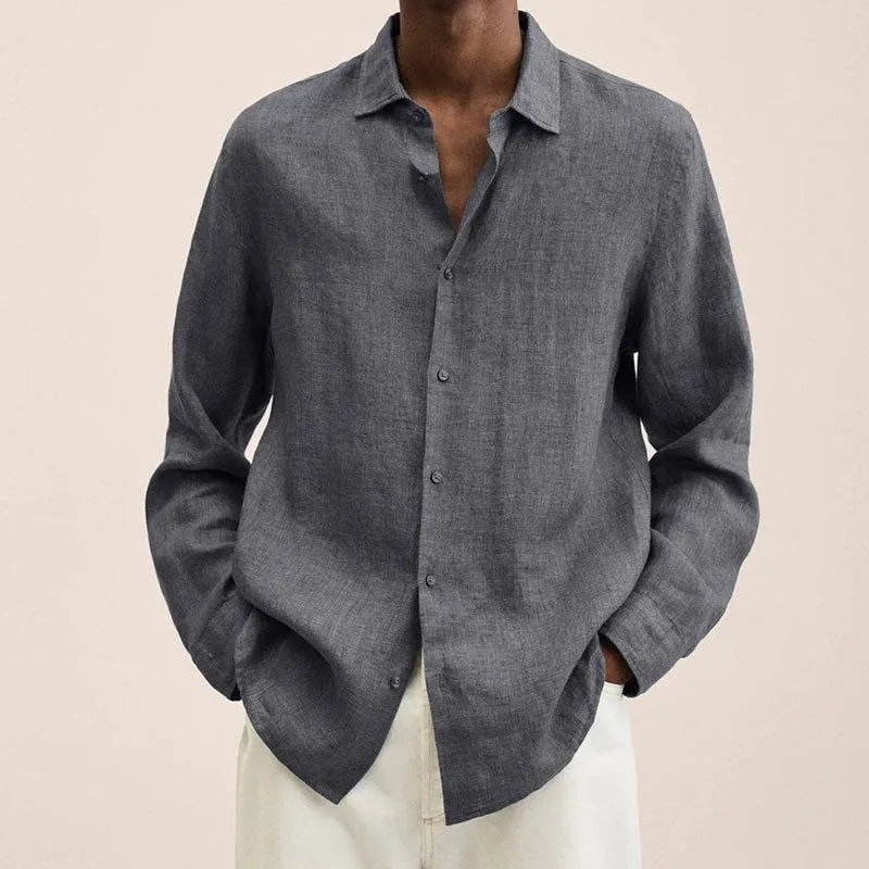 Orson - Men's Lapel Longs Sleeve Loose Fit Cotton And Linen Shirt