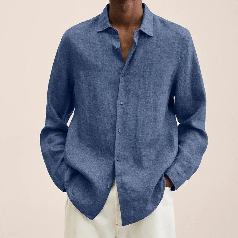 Orson - Men's Lapel Longs Sleeve Loose Fit Cotton And Linen Shirt
