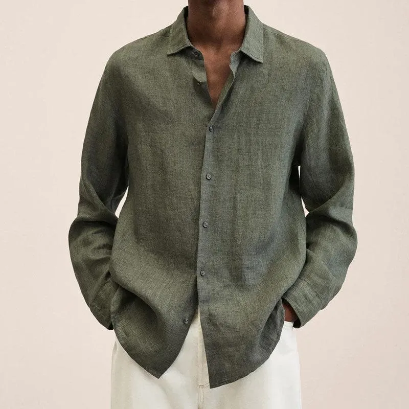 Orson - Men's Lapel Longs Sleeve Loose Fit Cotton And Linen Shirt