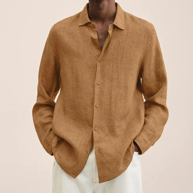 Orson - Men's Lapel Longs Sleeve Loose Fit Cotton And Linen Shirt