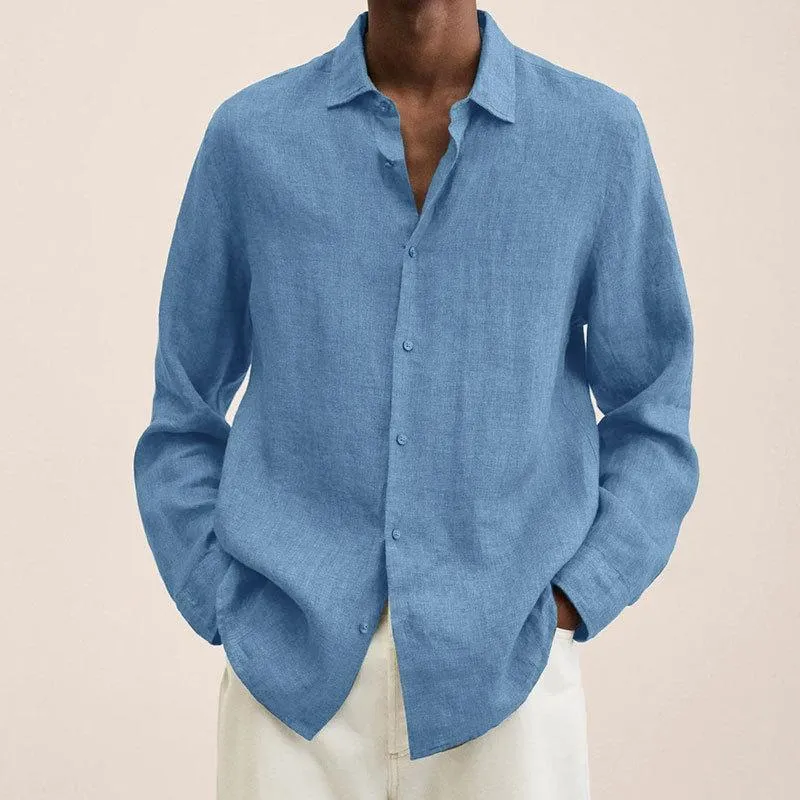 Orson - Men's Lapel Longs Sleeve Loose Fit Cotton And Linen Shirt