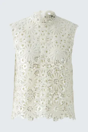 Oui High Neck Floral Lace Sequin Top