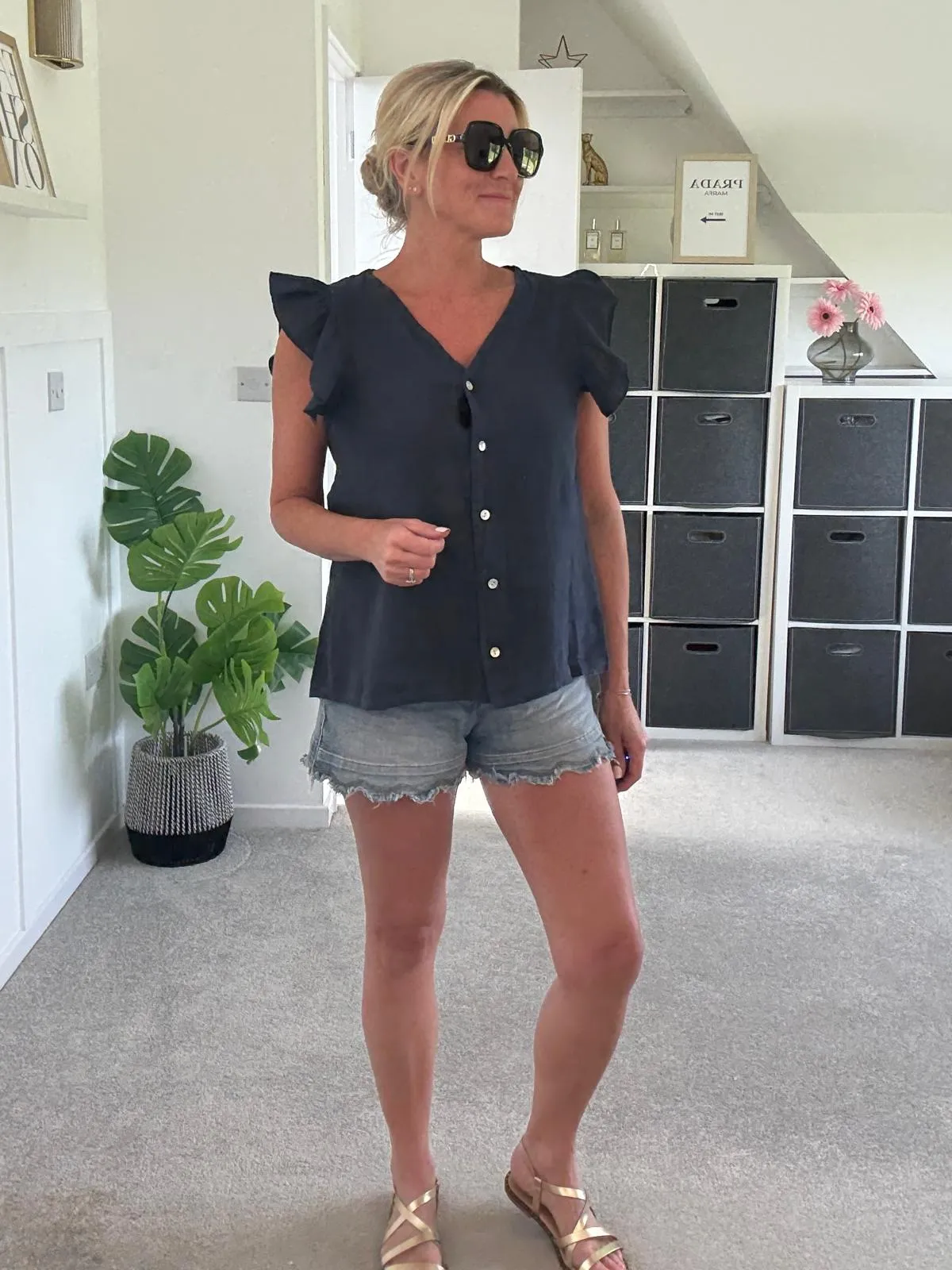Pale Coral Frill Sleeve Linen Top