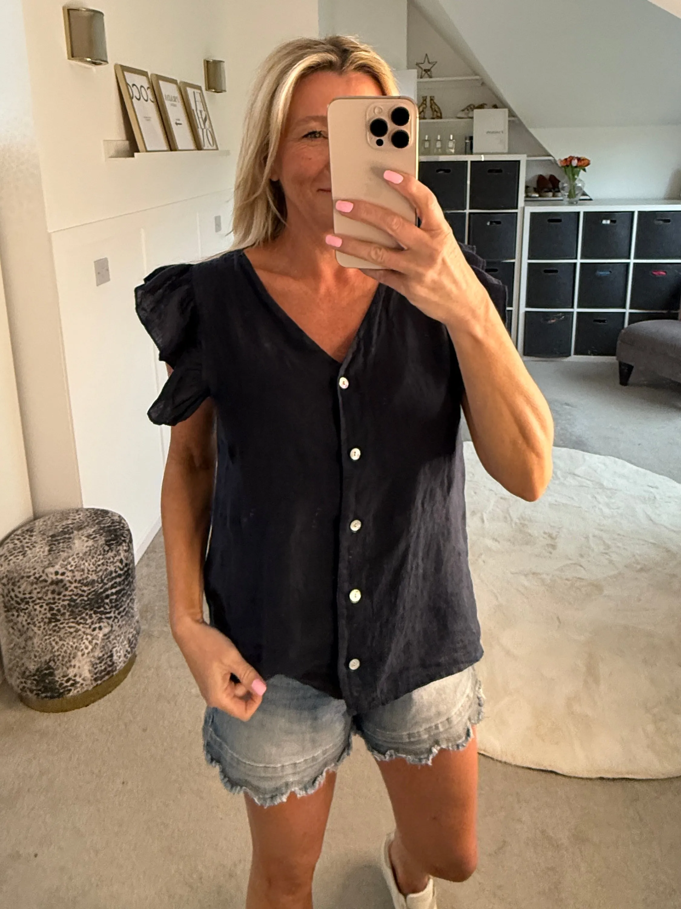 Pale Coral Frill Sleeve Linen Top